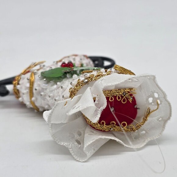 Christmas Ice Skate Boot Sleigh Ornament With Bead Sequins & Lace - Picture 4 of 6